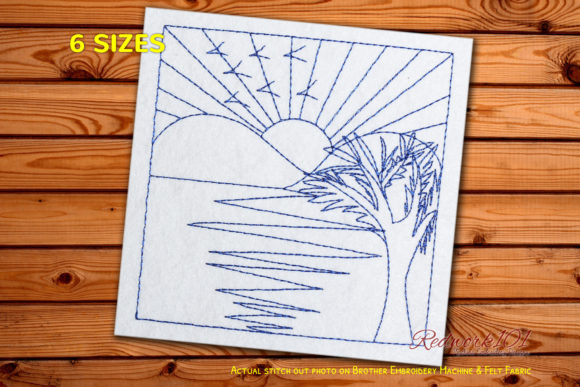 Birds Fly by As the Sun Rises Redwork