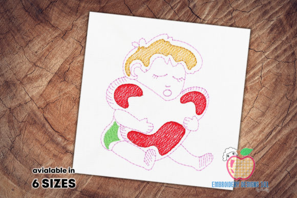 Cute Little Boy Holding Heart Sketch