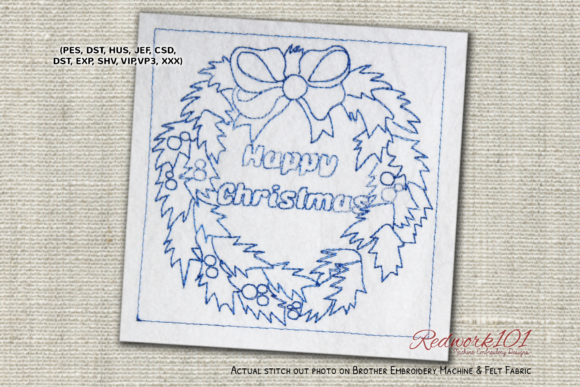 Decorative Christmas Wreath Redwork