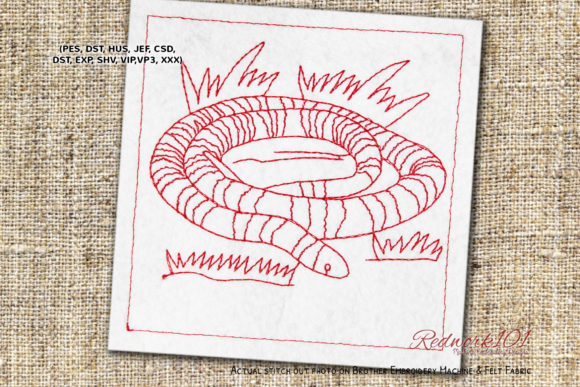 Kingsnake Redwork Embroidery Design
