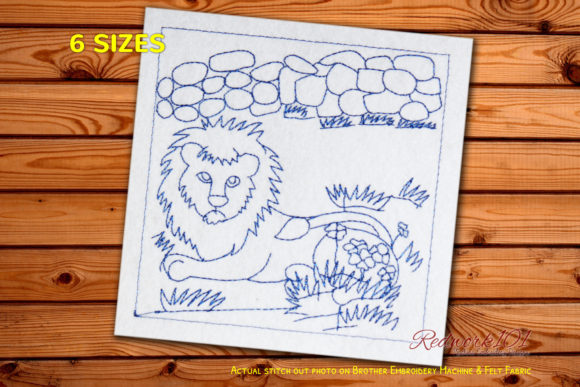 Lion Sitting in Jungle Redwork