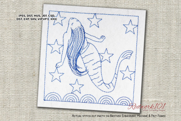 Mermaid Looking at Stars Redwork