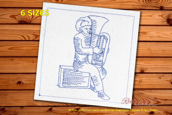 Musician is Playing Tuba Redwork