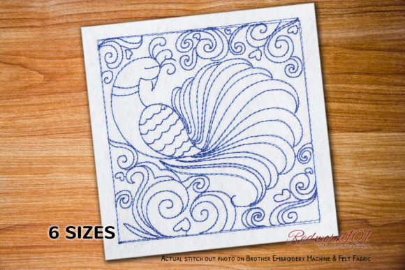 Peacock Abstract Design Redwork