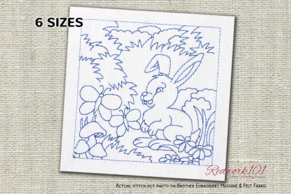 Rabbit with Butterflies Redwork